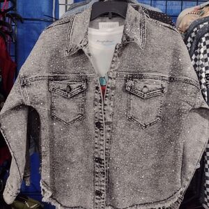Sparkling Rhinestone Gray Jean Jacket
